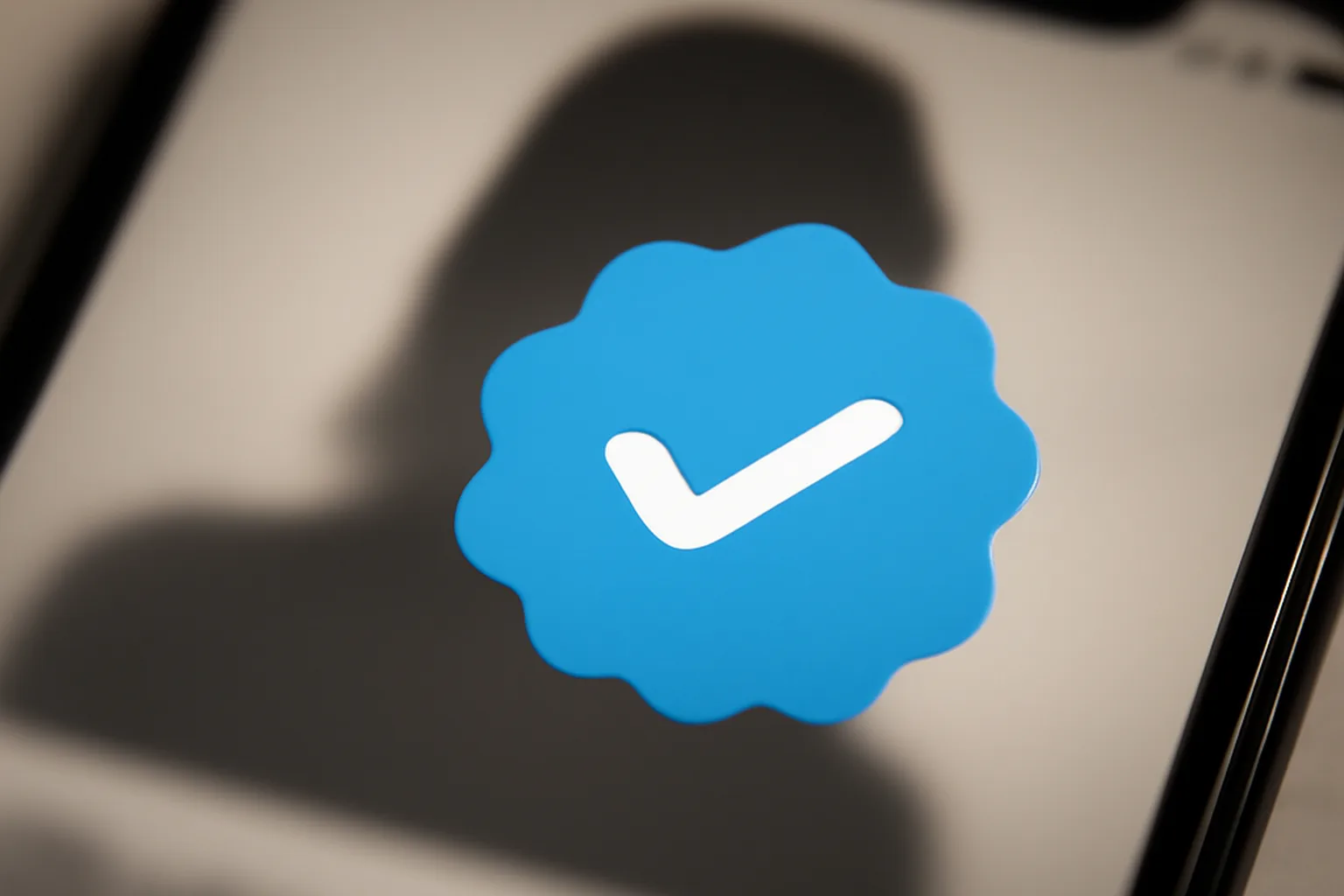 A verified profile badge icon overlaying a dating app interface